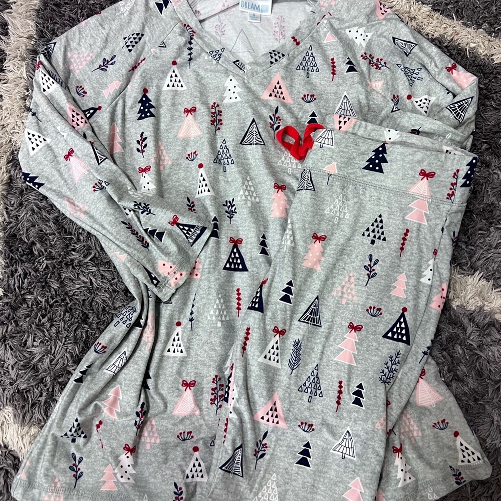 Woman’s Holiday Pajamas- Gray with Pink and Navy Accents